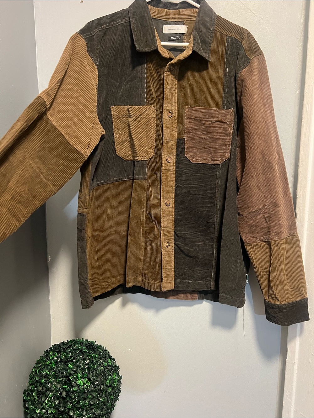 Urban Outfitters Patchwork Corduroy Shirt Jacket in Brown & Black
